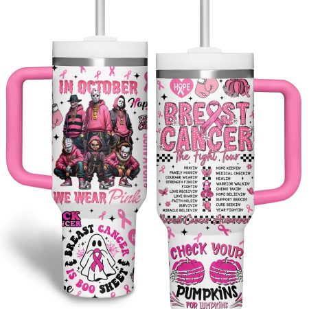 Breast Cancer Horror Movies Custom 30oz or 40oz Stainless Steel HFN Tumbler With Handle