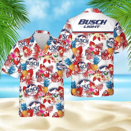 Busch Light Apple Tropical Pineapple Hawaiian Shirt, Busch Light Beer Aloha Summer Beach Shirt, Busch Light Button Down Short Sleeve Shirt