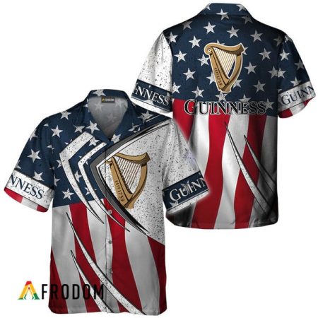 Guinness Beer American Flag 3d Hawaiian Shirts, Guinness Beer Fourth Of July Aloha Shirt, Guinness Logo Us Flag Button Down Hawaiian Shirt