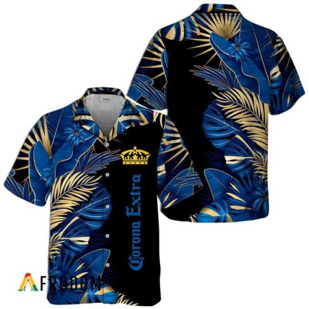 Tropical Palm Leaves Corona Extra Hawaiian Shirt, Corona Extra Beer Tropical Leaves Aloha Summer Shirt, Corona Extra Button Down Hawaiian Shirt