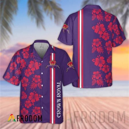 Personalized Tropical Flowers Crown Royal Stripe Hawaiian Shirt, Crown Royal Whisky Aloha Shirts, Crown Royal Short Sleeve Hawaiian Shirt