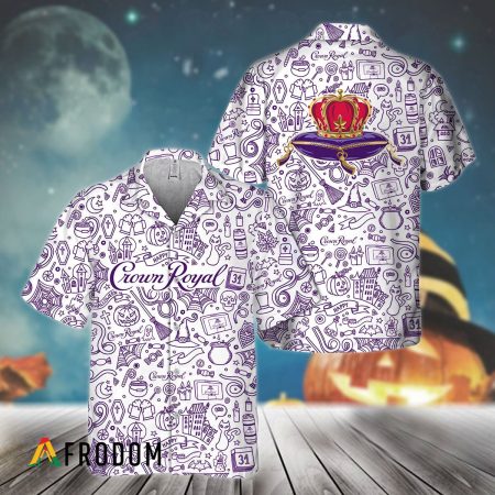 Purple Doodle Art Crown Royal Hawaiian Shirt, Crown Royal Logo Doodle Art Button Down Shirt, Crown Royal Doodle Art Summer Hawaiian Shirt