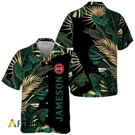 Tropical Palm Leaves Jameson Whiskey Hawaiian Shirt, Jameson Tropical Leaf Summer Aloha Shirt, Jameson Whiskey Button Down Hawaiian Shirt
