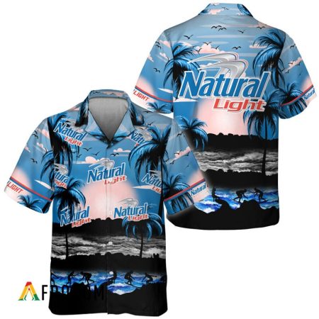 Natural Light Beer Tropical Beach Surf Palm Tree Hawaiian Shirt, Natural Light Beer Aloha Shirts, Natural Light Beer Short Sleeve Hawaiian Shirt