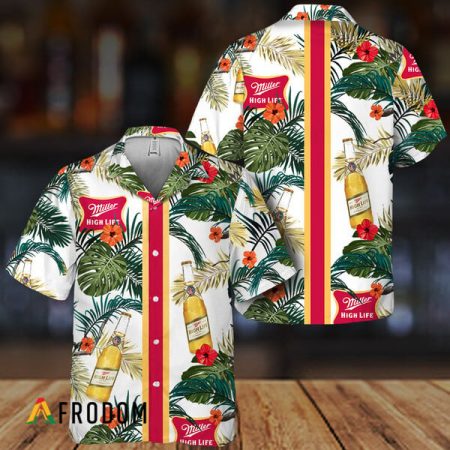 Tropical Floral Miller High Life Stripe Hawaiian Shirt, Miller High Life Summer Aloha Shirts, Miller High Life Button Down Short Sleeve Shirt