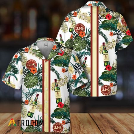Tropical Floral Jameson Whiskey Stripe Hawaiian Shirt, Jameson Irish Whiskey Aloha Shirts, Jameson Whiskey Button Down Short Sleeve Shirt