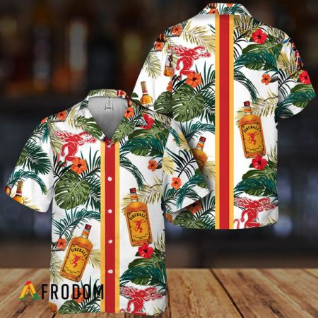 Tropical Floral Fireball Whisky Stripe Hawaiian Shirt, Fireball Whisky Summer Aloha Shirts, Fireball Whisky Button Down Short Sleeve Shirt