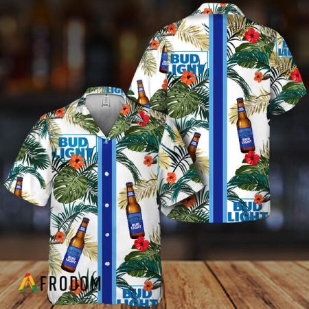 Tropical Floral Bud Light Beer Stripe Hawaiian Shirt, Bud Light Beer Summer Aloha Shirts, Bud Light Beer Button Down Short Sleeve Shirt