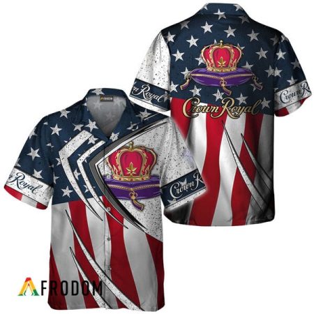 Crown Royal American Flag 3d Hawaiian Shirts, Crown Royal Fourth Of July Aloha Shirt, Crown Royal Logo Us Flag Button Down Hawaiian Shirt