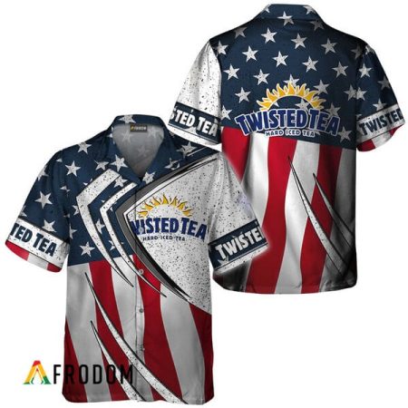 Twisted Tea American Flag 3d Hawaiian Shirts, Twisted Tea Fourth Of July Aloha Shirt, Twisted Tea Logo Us Flag Button Down Hawaiian Shirt