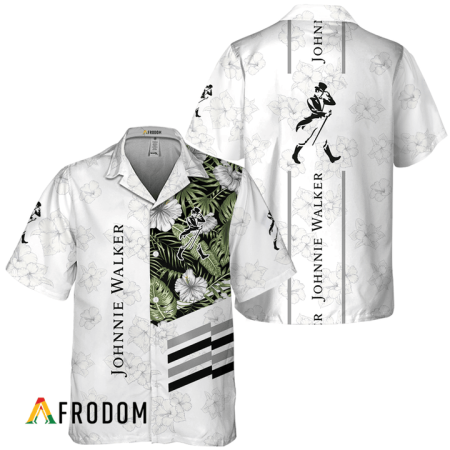 Johnnie Walker White Tropical Flower Hawaiian Shirt, Johnnie Walker Logo Print Aloha Shirt, Johnnie Walker Button Down Short Sleeve Shirt