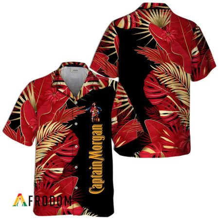 Tropical Palm Leaves Captain Morgan Hawaiian Shirt, Captain Morgan Tropical Leaves Aloha Shirt, Captain Morgan Button Down Hawaiian Shirt