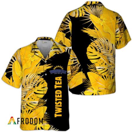 Yellow Tropical Palm Leaves Twisted Tea Hawaiian Shirt, Twisted Tea Tropical Leaves Aloha Summer Shirt, Twisted Tea Button Down Hawaiian Shirt