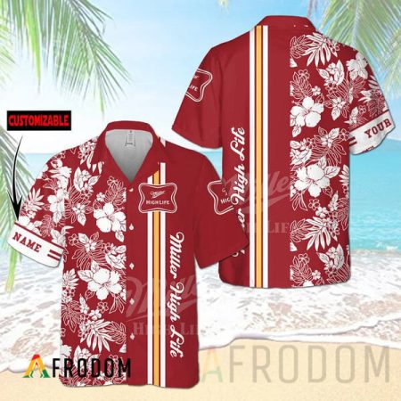 Personalized Tropical Flowers Miller High Life Stripe Hawaiian Shirt, Miller High Life Beer Aloha Shirts, Miller High Life Summer Hawaiian Shirt