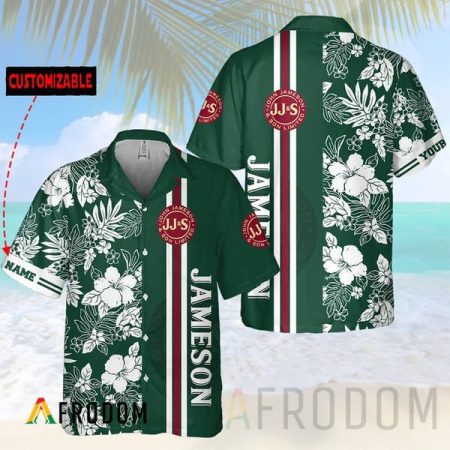 Personalized Tropical Flowers Jameson Whiskey Stripe Hawaiian Shirt, Jameson Irish Whiskey Aloha Shirts, Jameson Short Sleeve Hawaiian Shirt