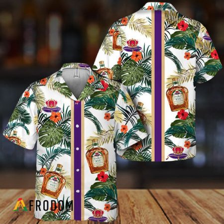 Tropical Floral Crown Royal Stripe Hawaiian Shirt, Crown Royal Whisky Summer Aloha Shirts, Crown Royal Whisky Button Down Short Sleeve Shirt