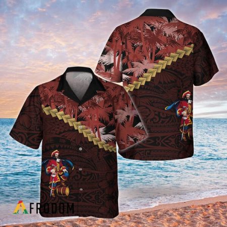 Red Palm Tree Blend Polynesian Captain Morgan Hawaiian Shirt, Captain Morgan Button Down Aloha Shirt, Captain Morgan Polynesian Hawaiian Shirt