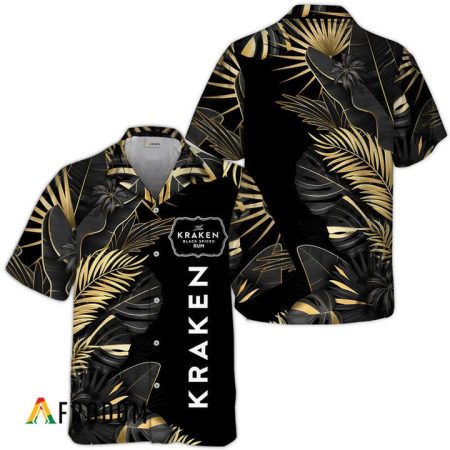 Tropical Palm Leaves Kraken Rum Hawaiian Shirt, Kraken Rum Tropical Leaves Aloha Summer Beach Shirt, Kraken Rum Button Down Hawaiian Shirt