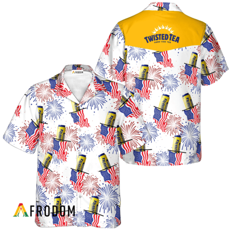 Twisted Tea American Flag Fireworks Hawaiian Shirt, Twisted Tea Independence Day Aloha Shirt, Twisted Tea 4th Of July Hawaiian Shirts