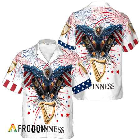 Guinness Beer American Eagle Fireworks Hawaiian Shirt, Guinness Independence Day Hawaiian Shirt, Guinness Beer 4th Of July Hawaiian Shirt
