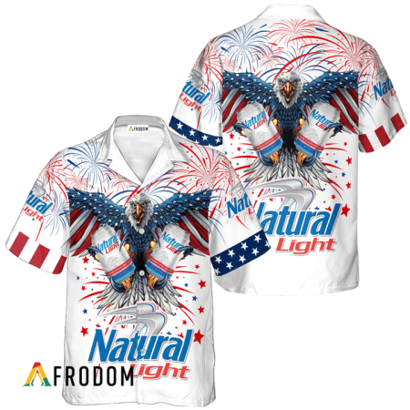 Natural Light American Eagle Fireworks Hawaiian Shirt, Natural Light Independence Day Hawaiian Shirt, Natural Light 4th Of July Hawaiian Shirt