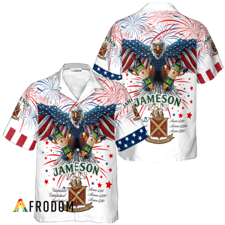 Jameson Whiskey American Eagle Fireworks Hawaiian Shirt, Jameson Whiskey Independence Day Hawaiian Shirt, Jameson 4th Of July Hawaiian Shirt