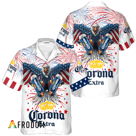 Corona Extra American Eagle Fireworks Hawaiian Shirt, Corona Extra Independence Day Hawaiian Shirt, Corona Extra 4th Of July Hawaiian Shirt
