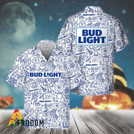 Blue Doodle Art Bud Light Beer Hawaiian Shirt, Bud Light Beer Logo Doodle Art Button Down Shirt, Bud Light Doodle Art Summer Hawaiian Shirt