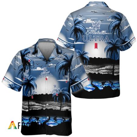Michelob Ultra Tropical Beach Surf Palm Tree Hawaiian Shirt, Michelob Ultra Beer Aloha Shirts, Michelob Ultra Button Down Short Sleeve Shirt
