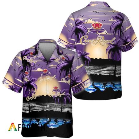 Crown Royal Tropical Beach Surf Palm Tree Hawaiian Shirt, Crown Royal Whisky Sunset Aloha Shirts, Crown Royal Button Down Short Sleeve Shirt