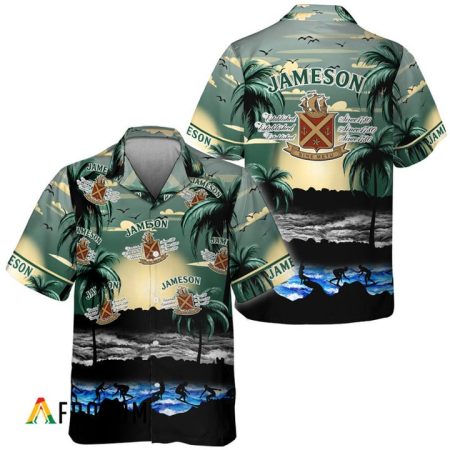 Jameson Whiskey Tropical Beach Surf Palm Tree Hawaiian Shirt, Jameson Irish Whiskey Aloha Shirts, Jameson Whiskey Button Down Short Sleeve Shirt
