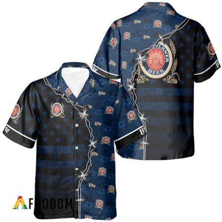Miller Lite Beer American Flag Tropical Split 3d Hawaiian Shirt, Miller Lite Beer Aloha Shirts, Miller Lite Beer Short Sleeve Hawaiian Shirt