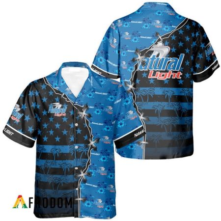Natural Light American Flag Tropical Split 3d Hawaiian Shirt, Natural Light Beer Aloha Shirts, Natural Light Beer Short Sleeve Hawaiian Shirt