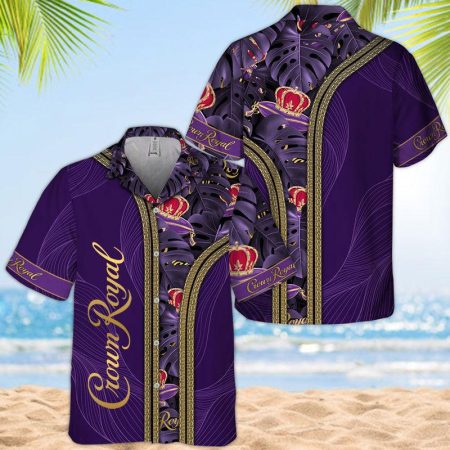 Crown Royal Purple Monstera Leaf Hawaiian Shirt, Purple Crown Royal Tropical Summer Aloha Shirts, Tropical Inside Crown Royal Button Down Shirts