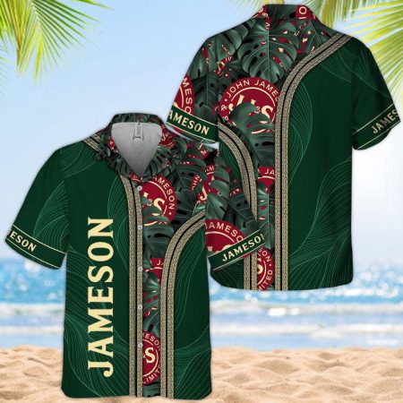 Jameson Green Monstera Leaf Hawaiian Shirt, Green Jameson Irish Whiskey Tropical Summer Aloha Shirts, Tropical Inside Jameson Button Down Shirts