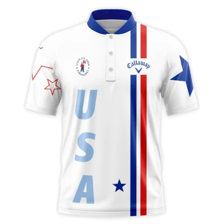 124th U.S. Open Pinehurst Callaway Blue Red Line White Style Classic, Short Sleeve Round Neck Polo Shirt