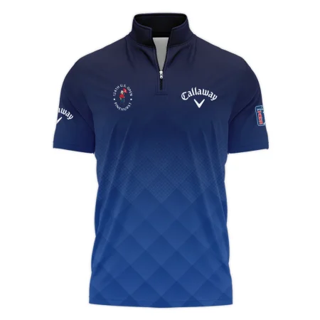 124th U.S. Open Pinehurst Callaway Dark Blue Gradient Stripes Pattern Style Classic, Short Sleeve Polo Shirts Quarter-Zip Casual Slim Fit Mock Neck Basic