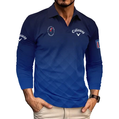 124th U.S. Open Pinehurst Callaway Dark Blue Gradient Stripes Pattern Vneck Long Polo Shirt Style Classic Long Polo Shirt For Men