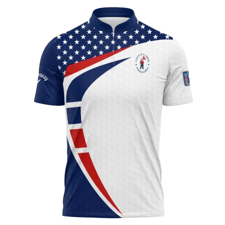 124th U.S. Open Pinehurst Callaway US Flag Blue Red Stars Polo Shirt Mandarin Collar Polo Shirt