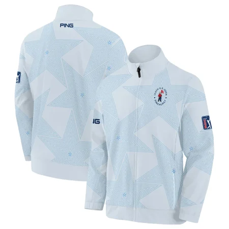 124th U.S. Open Pinehurst Golf Ping Stand Colar Jacket Sports Star Sripe Light Blue Stand Colar Jacket