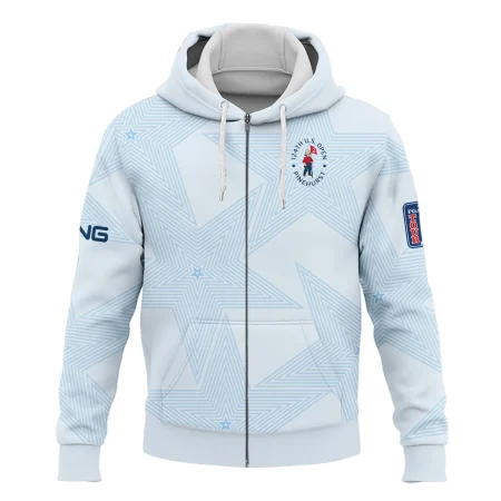 124th U.S. Open Pinehurst Golf Ping Zipper Hoodie Shirt Sports Star Sripe Light Blue Zipper Hoodie Shirt