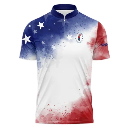 124th U.S. Open Pinehurst Ping Blue Red Watercolor Star White Backgound Polo Shirt Mandarin Collar Polo Shirt