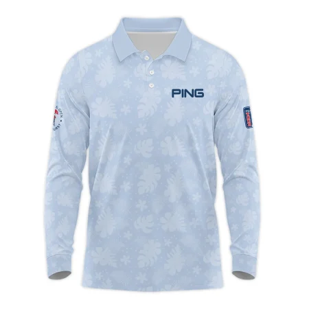 124th U.S. Open Pinehurst Ping Golf Long Polo Shirt Light Blue Pastel Floral Hawaiian Pattern All Over Print Long Polo Shirt For Men