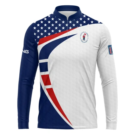 124th U.S. Open Pinehurst Ping US Flag Blue Red Stars Mandarin collar Quater-Zip Long Sleeve