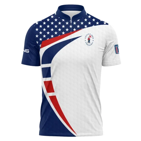 124th U.S. Open Pinehurst Ping US Flag Blue Red Stars Polo Shirt Mandarin Collar Polo Shirt