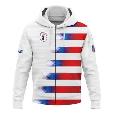 124th U.S. Open Pinehurst Ping Zipper Hoodie Shirt Sports Blue Red White Pattern All Over Print Zipper Hoodie Shirt
