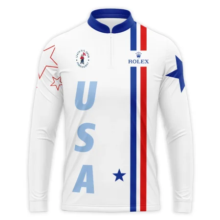 124th U.S. Open Pinehurst Rolex Blue Red Line White Mandarin collar Quater-Zip Long Sleeve