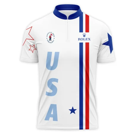 124th U.S. Open Pinehurst Rolex Blue Red Line White Polo Shirt Mandarin Collar Polo Shirt