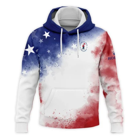 124th U.S. Open Pinehurst Rolex Blue Red Watercolor Star White Backgound Hoodie Shirt Style Classic Hoodie Shirt