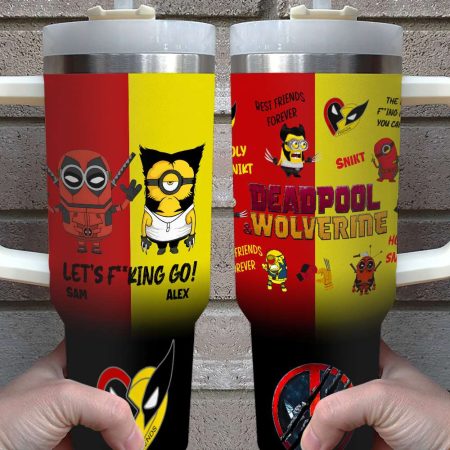 Deadpool And Wolverine Minion Red and Yellow Besties Friends Printed 30oz or 40oz Quencher Tumbler LN